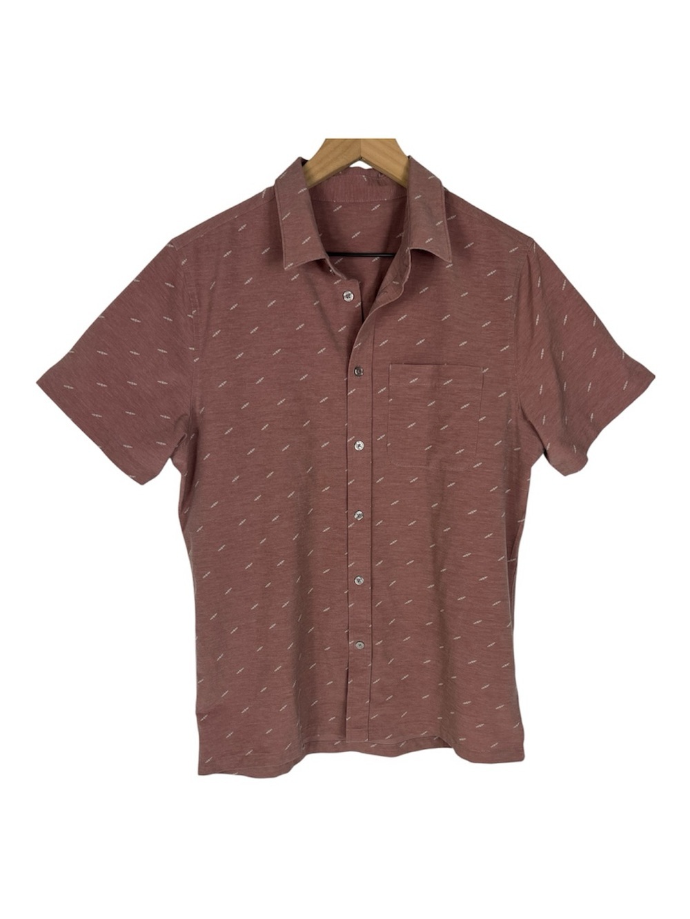 Vuori Sz Medium Bridge Shirt Button Front Stretch Short Sleeve Print Mauve